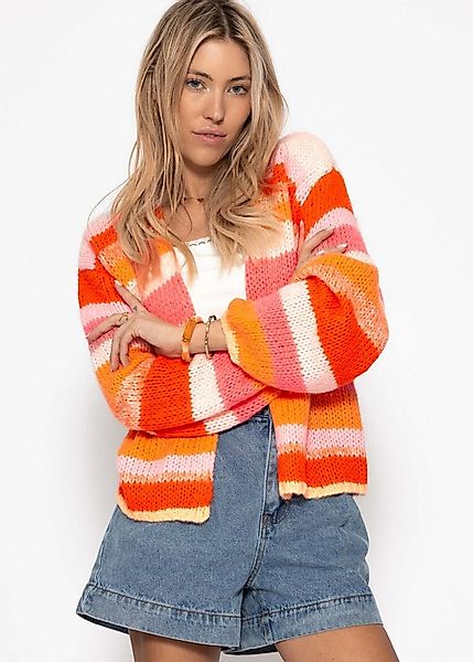 SASSYCLASSY Cardigan Cardigan mit mehrfarbigen Streifen für Damen Offene St günstig online kaufen
