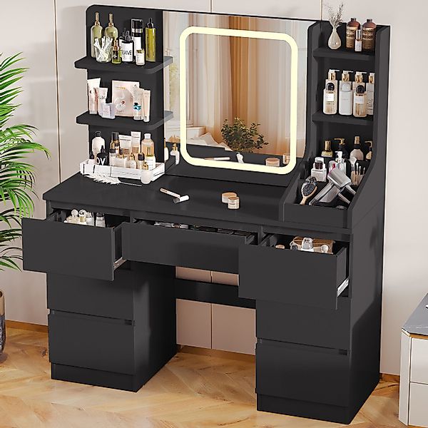 HOMALL Schminktisch Schminktisch mit Spiegel und LED Mit 7 Schubladen und 8 günstig online kaufen