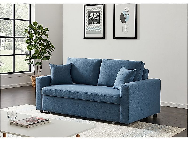 Schlafsofa 3-Sitzer - Stoff - Blau - INIZOR günstig online kaufen