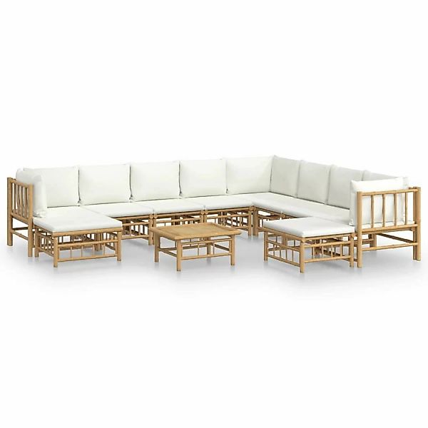 Vidaxl 11-tlg. Garten-lounge-set Mit Cremeweißen Kissen Bambus günstig online kaufen