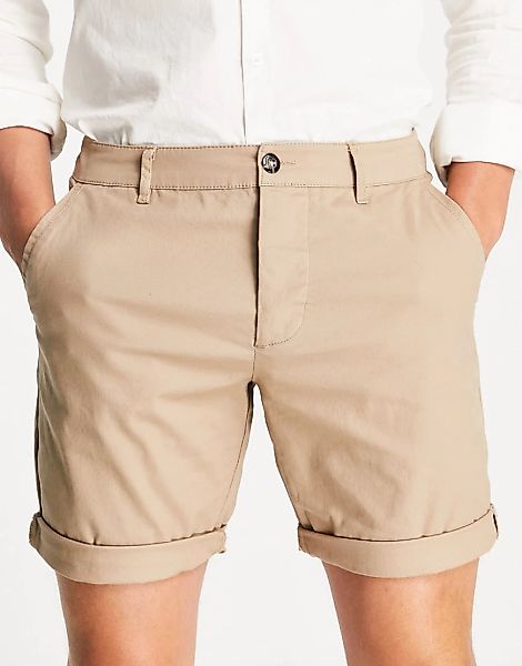 ASOS DESIGN – Enge Chino-Shorts in Stone-Neutral günstig online kaufen