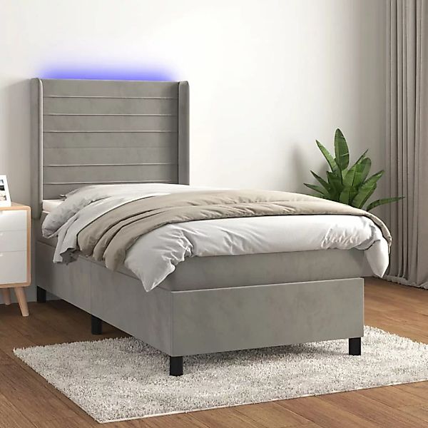 Vidaxl Boxspringbett Mit Matratze & Led Hellgrau 100x200 Cm Samt günstig online kaufen