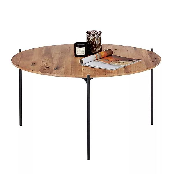 Runder Wohnzimmer Tisch aus Asteiche Massivholz Metall günstig online kaufen