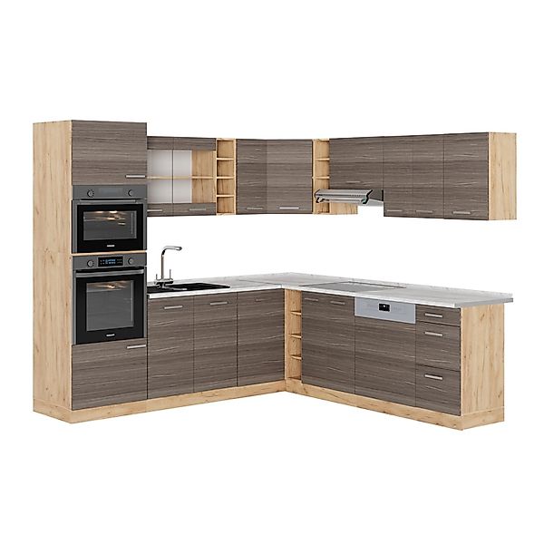 Vicco R-Line Eckküche Edelgrau/Goldkraft Eiche 237 x 247 cm AP Marmor ohne günstig online kaufen