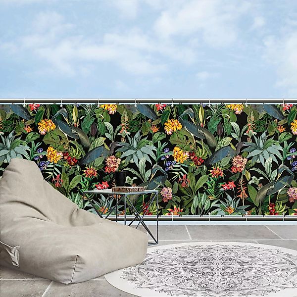 Balkon Sichtschutz Vögel mit Tropischen Blumen günstig online kaufen
