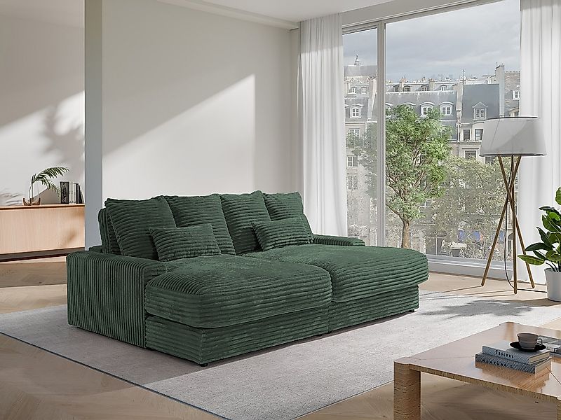 3-Sitzer-Sofa mit bequemer Sitztiefe aus Samtstoff in Weihnachtsgrün CALAZO günstig online kaufen