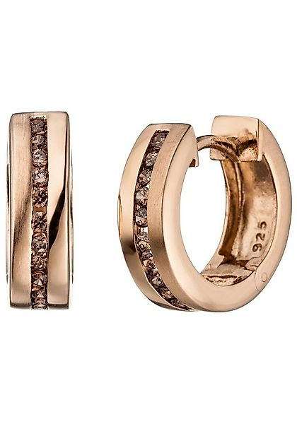 JOBO Paar Creolen, rund 925 Silber roségold vergoldet mit 24 Zirkonia braun günstig online kaufen