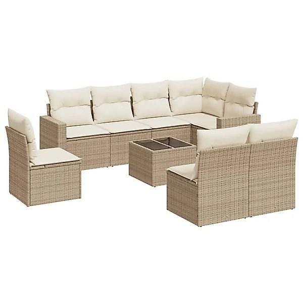 vidaXL 9-Tlg Garten-Sofagarnitur mit Kissen Beige Poly Rattan 3251415 günstig online kaufen
