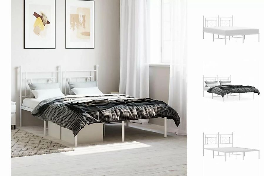 vidaXL Bettgestell Bettgestell mit Kopfteil Metall Weiß 140x200 cm Bett Bet günstig online kaufen