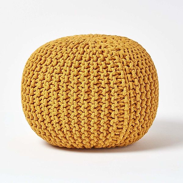 Homescapes Pouf Runder Strickpouf 100% Baumwolle, günstig online kaufen