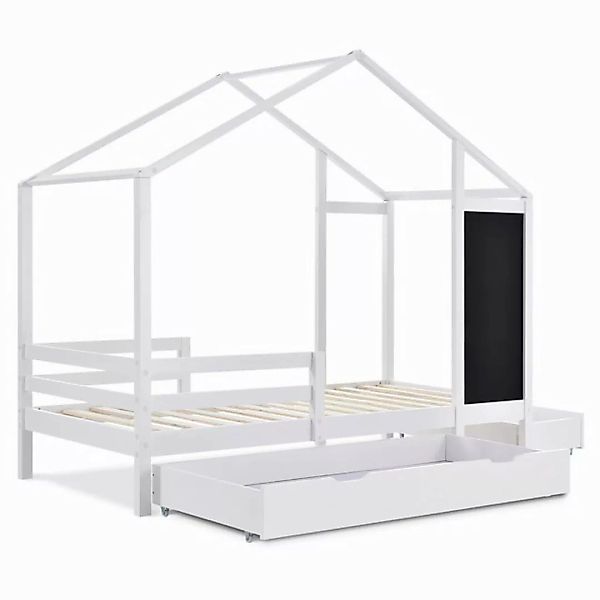 Celya Kinderbett Hausbett 90 x 200 cm, Holzbett mit Tafel und 2 Schubladen, günstig online kaufen