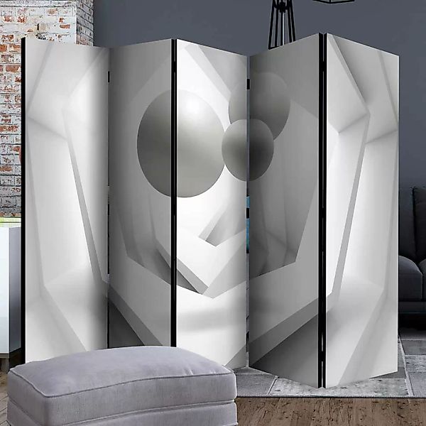 Raumteiler Paravent in Weiß und Grau abstraktem Muster günstig online kaufen