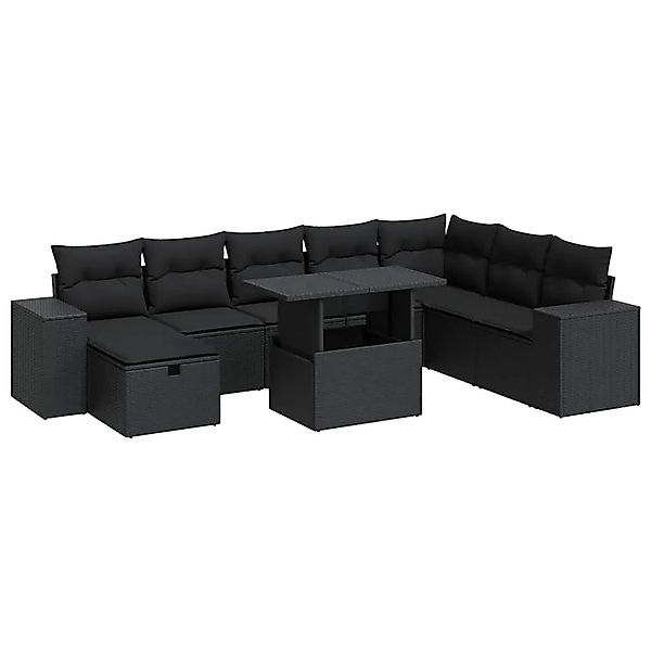 vidaXL 9-Tlg Garten-Sofagarnitur mit Kissen Schwarz Poly Rattan 3327955 günstig online kaufen
