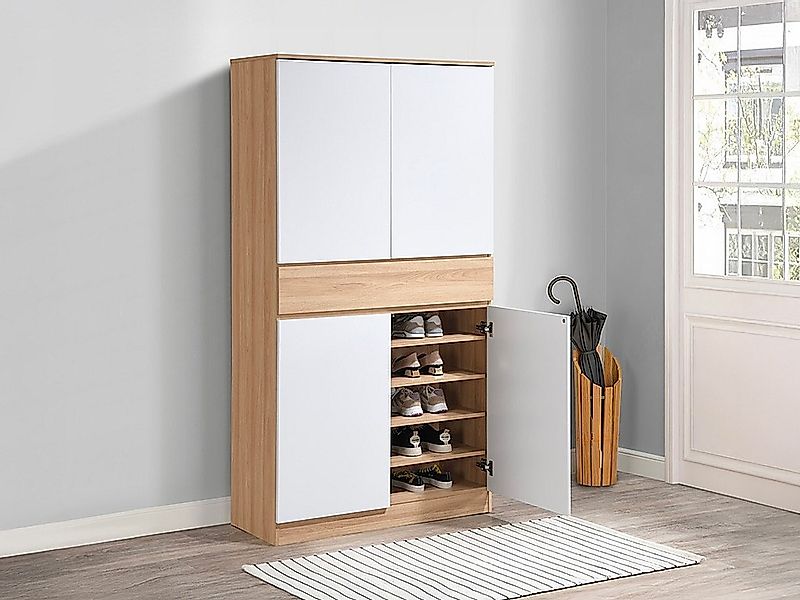 Schuhschrank mit 4 Türen & 1 Schublade - Weiß & Holzfarben - COVIANA günstig online kaufen