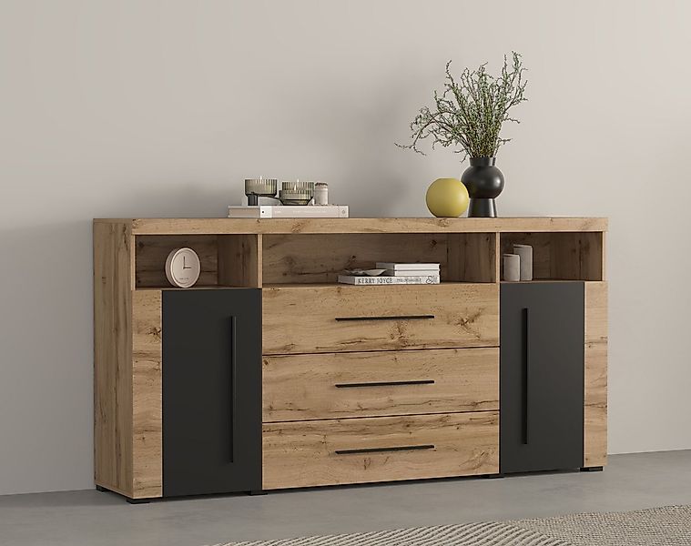 OTTO home Sideboard Roger,Breite 182cm, stilvolle Schrank, 2 Holztüren 3 Sc günstig online kaufen