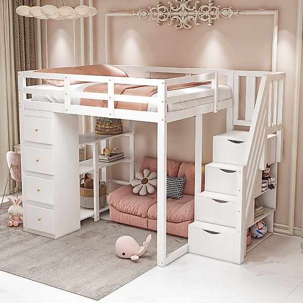 Flieks Hochbett Kinderbett 140x200cm mit Schubladekommode, günstig online kaufen