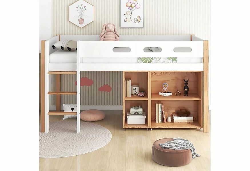 Flieks Hochbett Kinderbett Etagenbett mit beweglichem Schrank und Leiter 90 günstig online kaufen