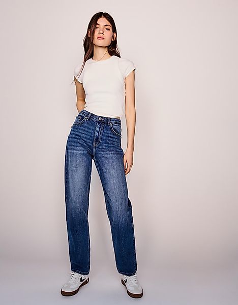 Bershka Mom-Jeans Mit Hohem Bund Damen 42 Blau günstig online kaufen