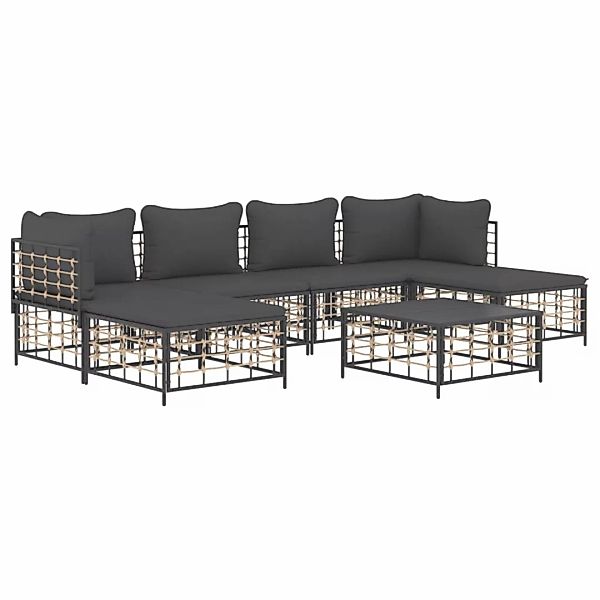 Vidaxl 7-tlg. Garten-lounge-set Mit Kissen Anthrazit Poly Rattan günstig online kaufen