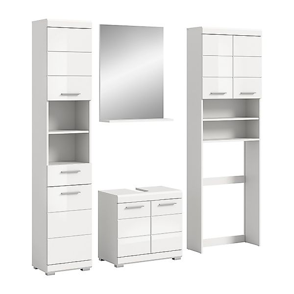 Badkombination mit Spiegel 190 cm x 191 cm x 34 cm Front Weiß Hochglanz FSC günstig online kaufen