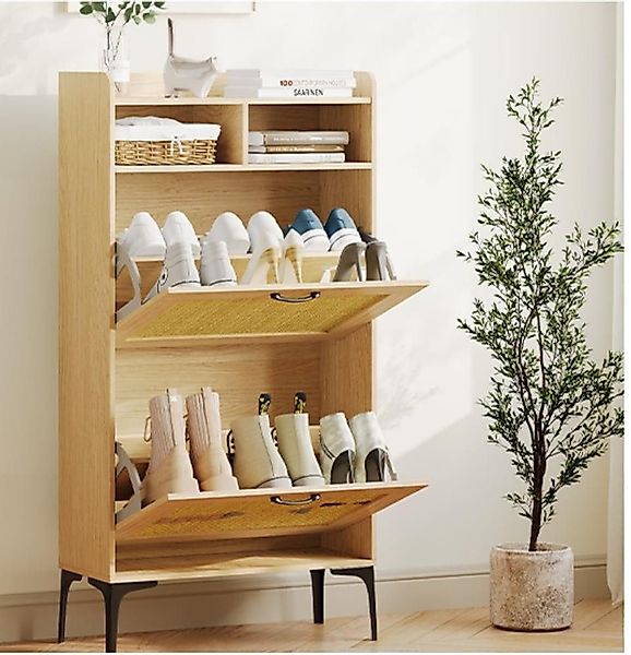 OUNUO Schuhschrank mit Rattan-Dekoration, 2 klappbare günstig online kaufen
