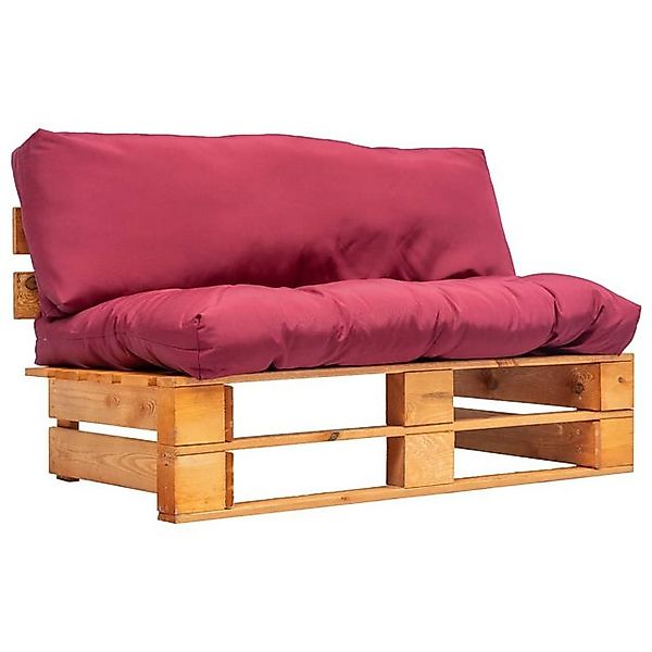 Garten-palettensofa Mit Roten Kissen Kiefernholz günstig online kaufen