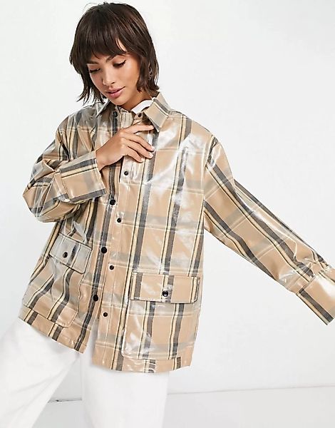 Selected Femme – Beschichtete Hemdjacke mit Karomuster-Mehrfarbig günstig online kaufen