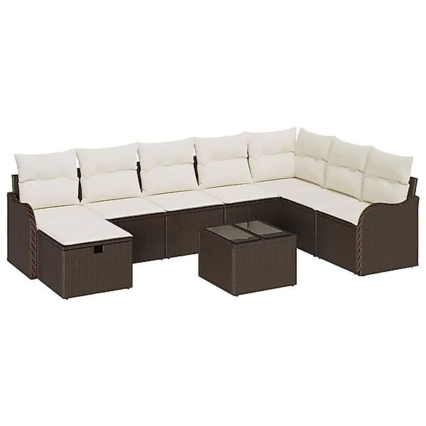 vidaXL Sofa Set mit Kissen 9-Tlg Braun und Creme Poly-Rattan 3359037 günstig online kaufen