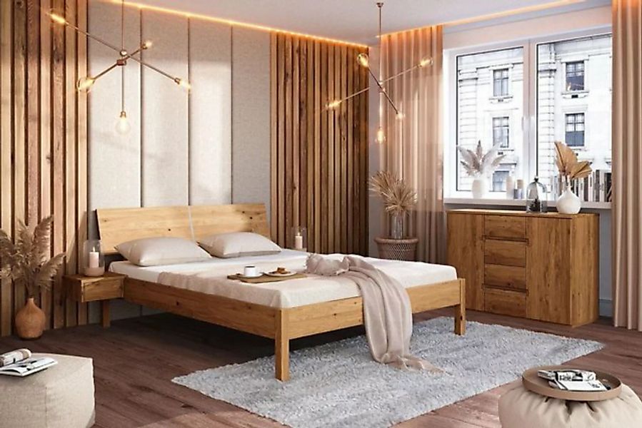 Natur24 Einzelbett Bett Bento 9 Sonderlänge 90x210 Wildeiche Holzkopfteil u günstig online kaufen