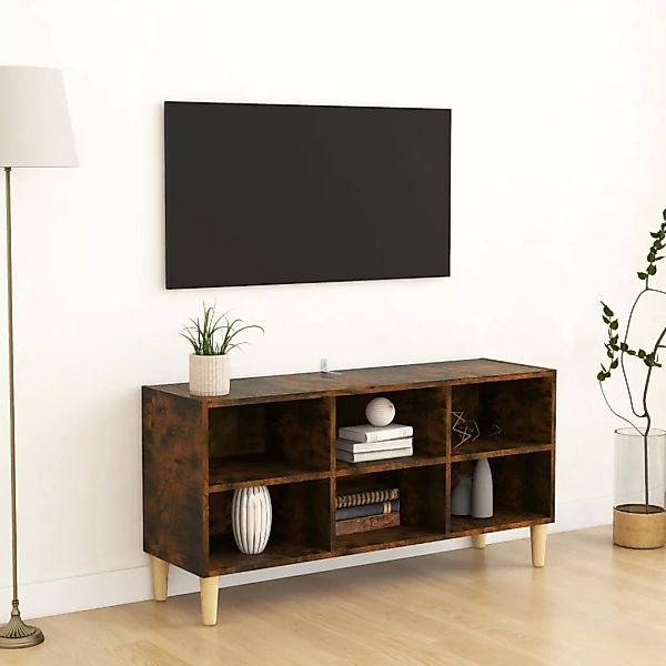 Vidaxl Tv-schrank Mit Massivholz-beinen Räuchereiche 103,5x30x50 Cm günstig online kaufen