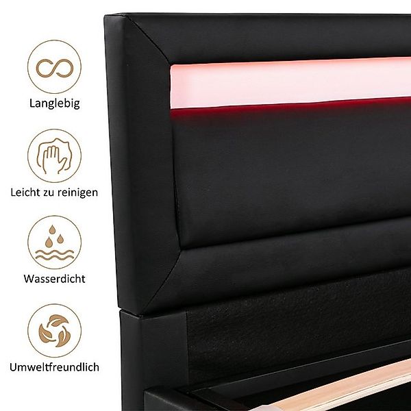 STILVORA Polsterbett 140×200 Jugendbett mit Stauraum,Bettgestell mit LED un günstig online kaufen