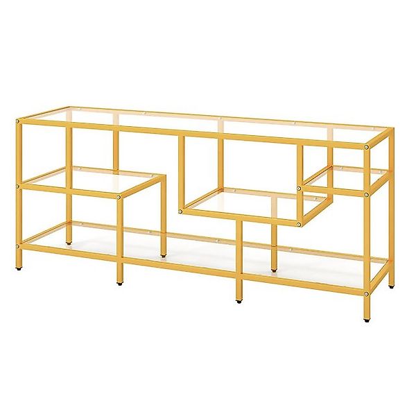 COSTWAY TV-Schrank Konsolentisch mit gehärteten Glasregalen, Gold, 147cm günstig online kaufen