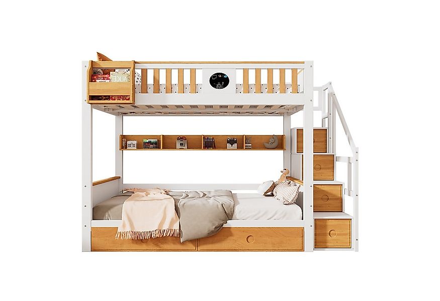 Odikalo Kinderbett Etagenbett Hochbett Treppe Stauraum Rahmen Weiß+Natur 90 günstig online kaufen
