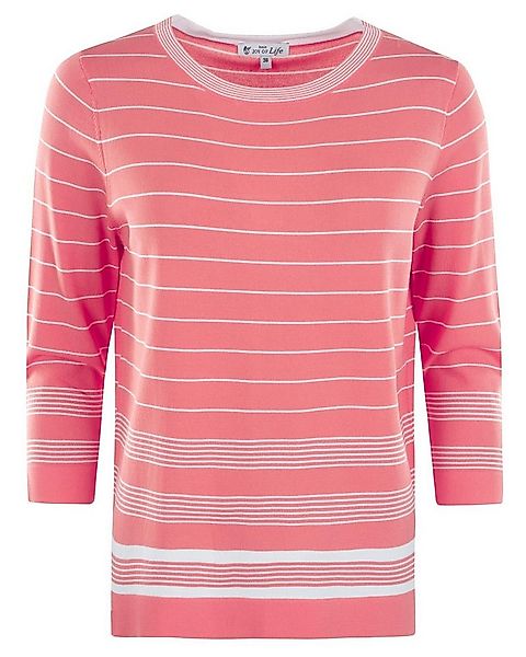 Hajo Rundhalspullover Damen Pullover, Streifenmix 3/4 Arm günstig online kaufen