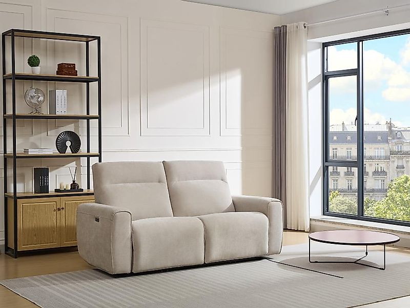 Relaxsofa elektrisch 3-Sitzer - Stoff - Beige - LORGITA günstig online kaufen