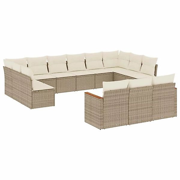 vidaXL 13-Tlg Garten-Sofagarnitur mit Kissen Beige Poly Rattan 3226457 günstig online kaufen