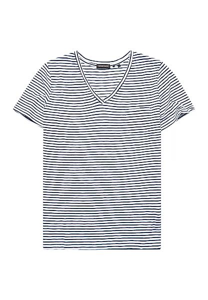 Superdry Damen T-Shirt POCKET V NECK TEE Navy Breton Blau Weiß günstig online kaufen