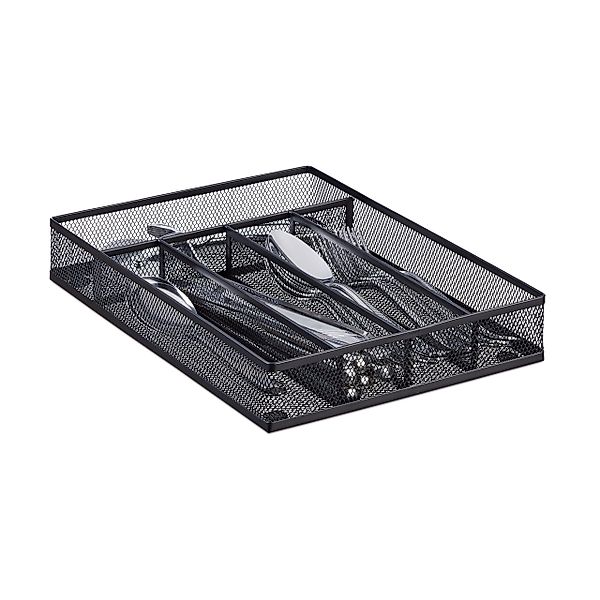relaxdays Besteckkasten Metallgeflecht M, Schwarz günstig online kaufen