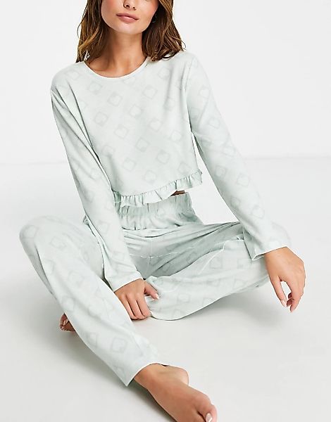 Miss Selfridge – Weiches Pyjama-Set mit Oberteil und Hose mit Herz-Print-Gr günstig online kaufen