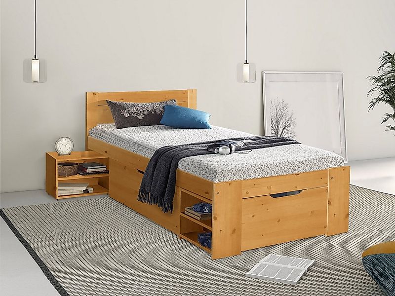 OTTO home Massivholzbett ""HANNES " mit Schubladen und Regalen, Nachtschran günstig online kaufen