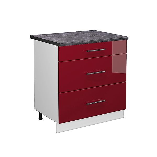 Vicco Küchenunterschrank Fame-Line Bordeaux Hochglanz/Weiß 80 cm mit 3 Schu günstig online kaufen