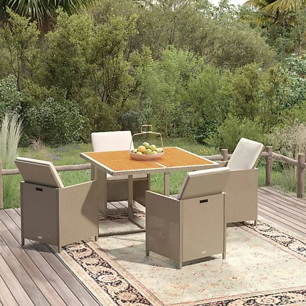 Vidaxl 5-tlg. Garten-essgruppe Mit Kissen Poly Rattan Beige günstig online kaufen