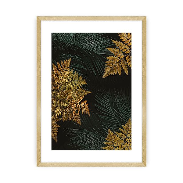 Poster Golden Leaves II, 21 x 30 cm, Ramka: Złota günstig online kaufen