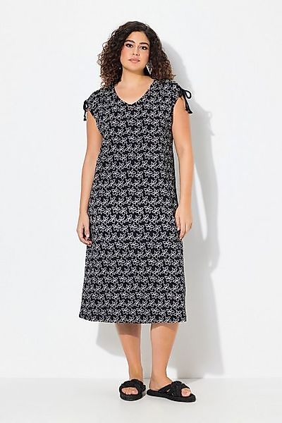 Ulla Popken Jerseykleid Midikleid Blüten A-Linie V-Ausschnitt ärmellos günstig online kaufen