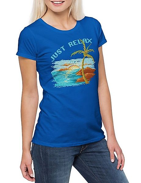 Urban Backwoods Print-Shirt Pixel Just Relax Damen T-Shirt Gamer Gaming Gam günstig online kaufen