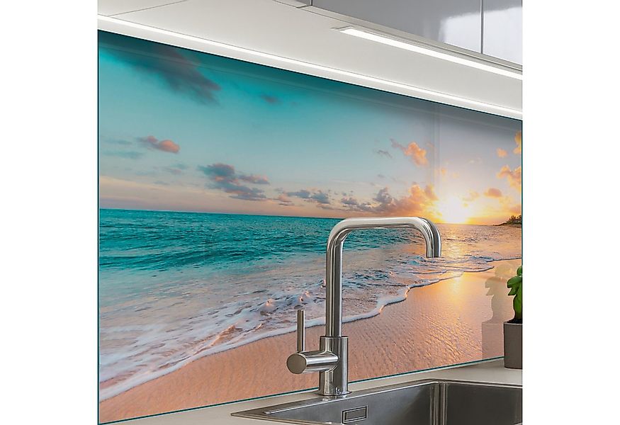 KitchenYeah Küchenrückwand selbstklebend Sonnenuntergang - Strand - Meer - günstig online kaufen