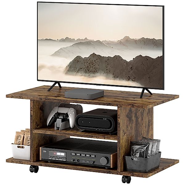 HOMCOM Modernes TV-Möbel mit Regalen, TV-Schrank mit 42" Rollen und Bremsen günstig online kaufen