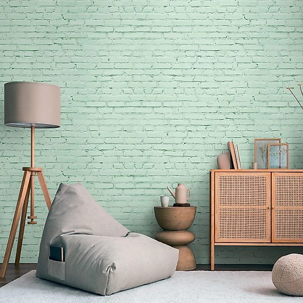 PROFHOME 398281-GU Fototapete Ziegelstein Matt Türkis Grün Blau 1,59 m x 2, günstig online kaufen