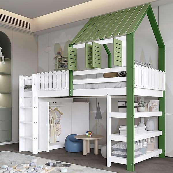 Flieks Hochbett Kinderbett Hausbett 90x200cm mit günstig online kaufen