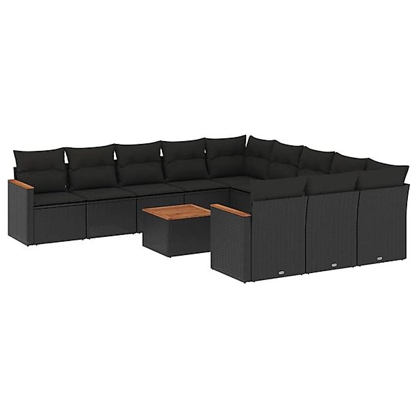 vidaXL 12-Tlg Garten-Sofagarnitur mit Kissen Schwarz Poly Rattan 3258835 günstig online kaufen